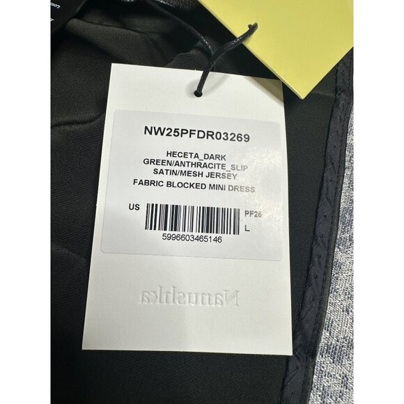 Nanushka Heceta Mesh Jersey & Slip Satin Fabric Blocked Mini Dress - Picture 11 of 12